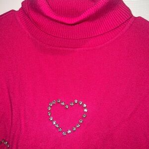 Ann Taylor Fuchsia Turtleneck Sweater with Heart Detail